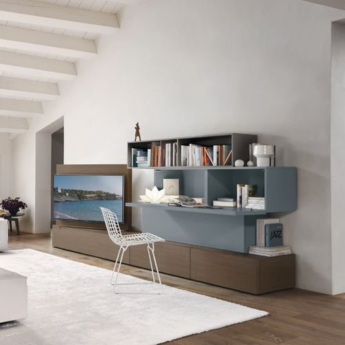 Contemporary TV wall unit - LAMPO L6C34 - SANGIACOMO - oak / wood veneer / lacquered metal