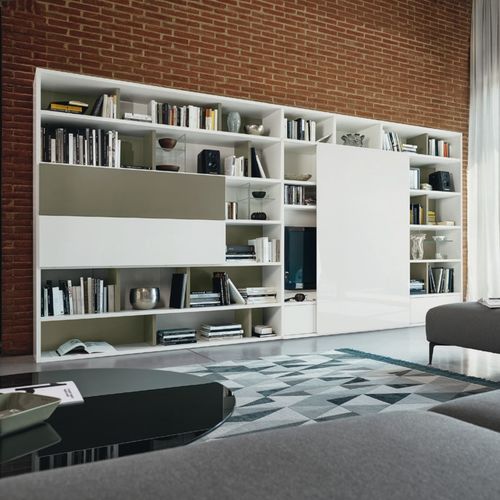 Contemporary living room wall unit - MODO M6C95 - SANGIACOMO - glass / matte lacquered wood / for TV