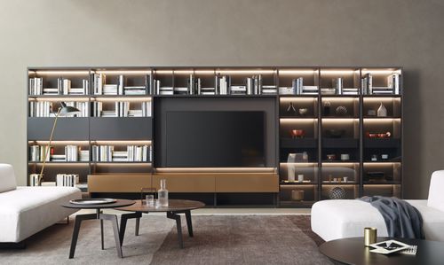 Contemporary living room wall unit - MODO M6C62 - SANGIACOMO - smoked glass / lacquered aluminum / for TV