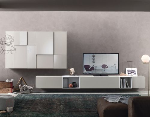 Contemporary TV wall unit - LAMPO L6C11 - SANGIACOMO - glossy lacquered wood / matte lacquered wood / modular
