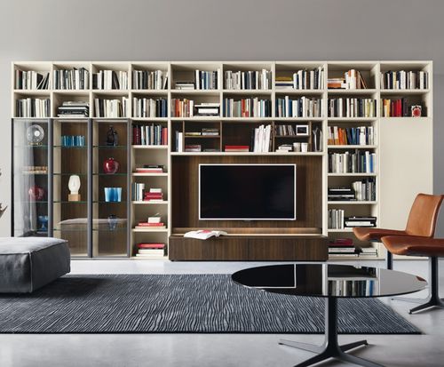 Contemporary living room wall unit - MODO M6C63 - SANGIACOMO - glass / wood veneer / oak
