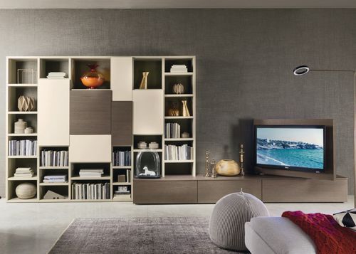 Contemporary living room wall unit - MODO M6C91 - SANGIACOMO - wood veneer / oak / matte lacquered wood
