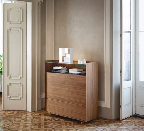 Contemporary sideboard - Cabaret 33C - SANGIACOMO - wood veneer / lacquered metal / glass