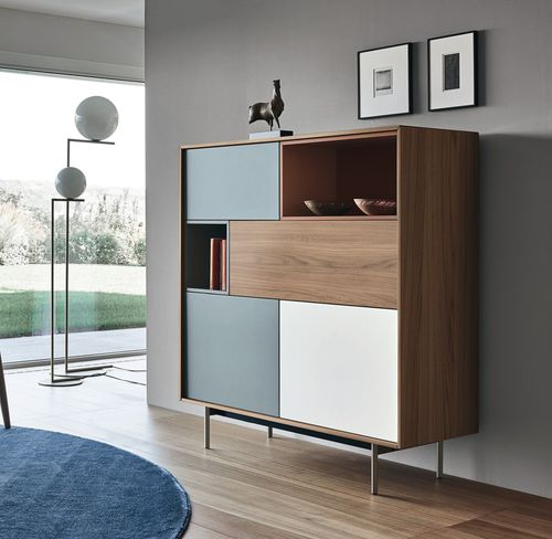 Contemporary sideboard - Lampo Open 47 - SANGIACOMO - lacquered wood / wood veneer / lacquered aluminum