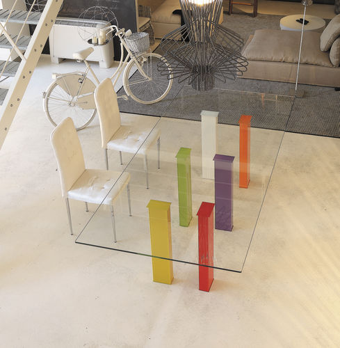 Contemporary table - S64.ROMOLO - XABITAre - tempered glass / wooden base / rectangular