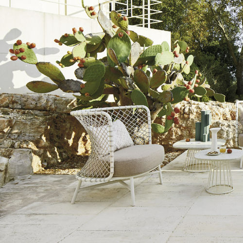 Contemporary armchair - CHARME - Roberti Rattan - fabric / acrylic / thermo-lacquered steel