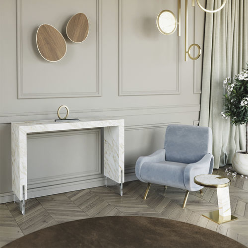 Contemporary sideboard table - Porta Romana - Scandal Home Couture - marble / glass base / marble base