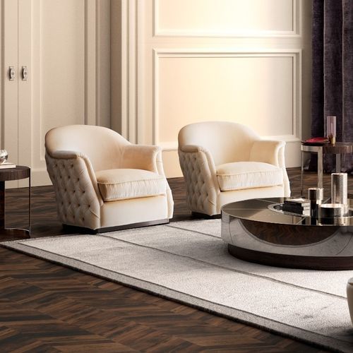 Chesterfield armchair - Zahira - Siwa Soft Style Home - fabric / solid wood / handmade