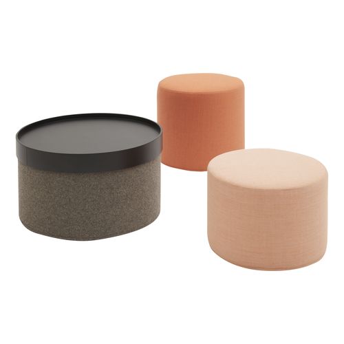 Contemporary pouf - DRUM - SOFTLINE - fabric / wooden / round