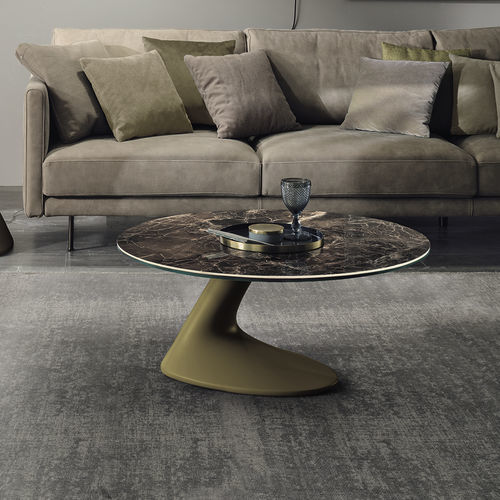 Contemporary coffee table - LEAF - Target Point - tempered glass / porcelain stoneware / polyurethane base