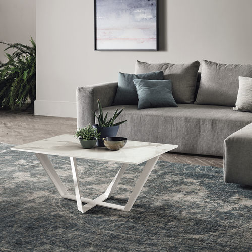 Contemporary coffee table - PRIAMO - Target Point - tempered glass / porcelain stoneware / painted metal base