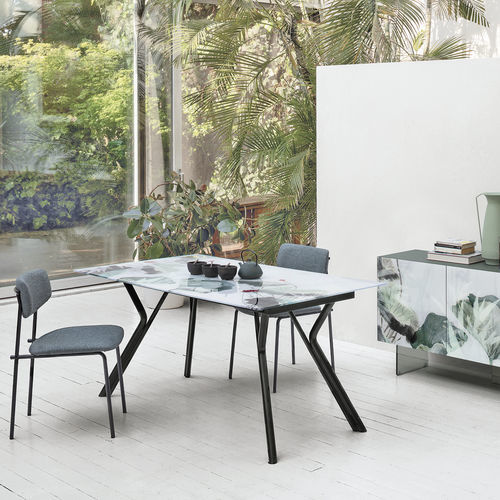 Contemporary table - KATANA 130 - Target Point - tempered glass / laminate / porcelain stoneware