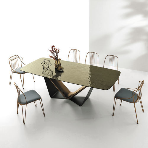 Contemporary table - VELAR - Target Point - tempered glass / porcelain stoneware / painted metal base