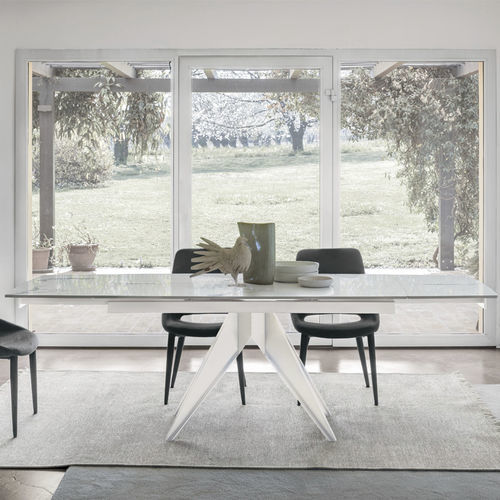 Contemporary dining table - MINOSSE GLASS - Target Point - glass / painted metal base / brushed metal base