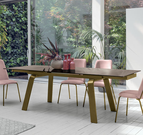 Contemporary dining table - MARTE 180 - Target Point - tempered glass / porcelain stoneware / painted metal base