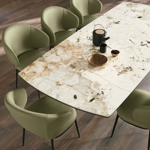 Contemporary dining table - COSMOS - Target Point - glass / porcelain stoneware / painted metal base
