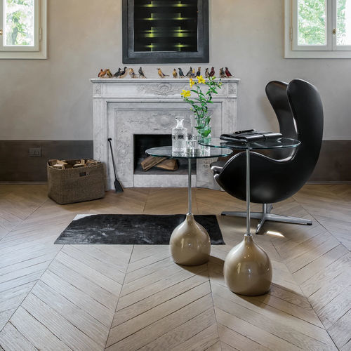 Contemporary pedestal table - ADACHI  - Tonin Casa - tempered glass / marble / chromed metal base