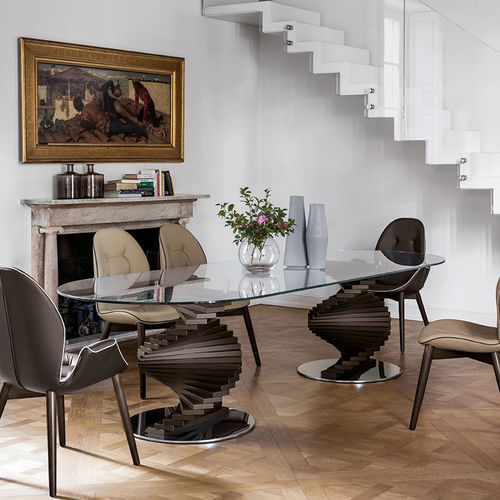 Contemporary dining table - BIG FIRENZE - Tonin Casa - glass / porcelain stoneware / oak base