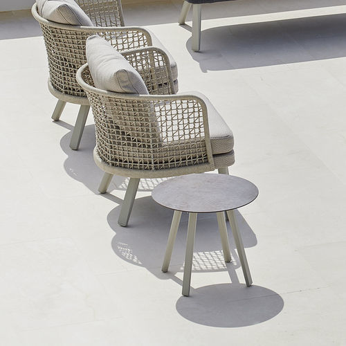 Contemporary side table - EMMA - Varaschin - HPL / ceramic / iroko base