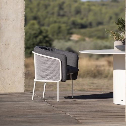 Contemporary chair - Slide  - Todus - outdoor / water-resistant fabric / lacquered stainless steel base