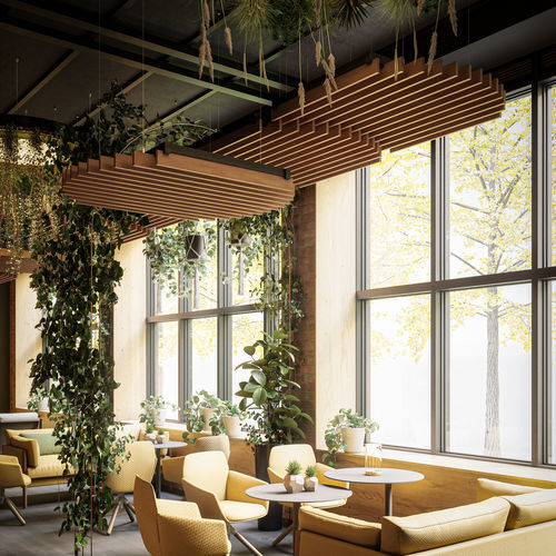 Hanging acoustic panel - CANOPEA SUN - LAUDESCHER - for ceiling / beech / solid wood