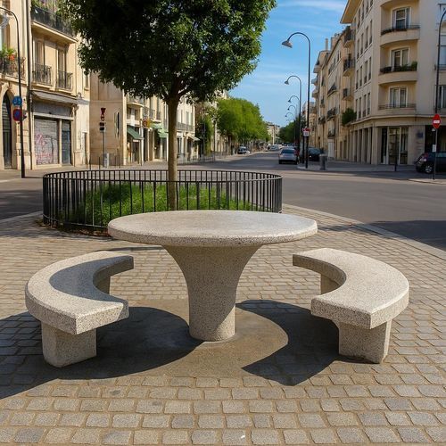 Concrete picnic table - Table pique nique moderne - Francioli - concrete base / circular / round