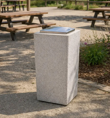 Public trash can - AP90 - Francioli - stainless steel / concrete / with lid