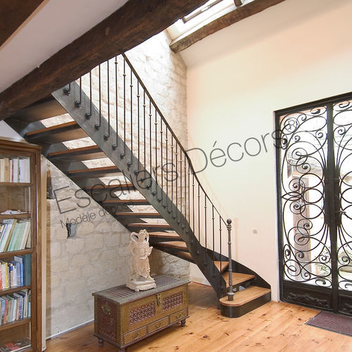 Quarter-turn staircase - BISTROT DT33 ESCA'DROIT® - ESCALIERS DECORS - wooden step / steel frame / home