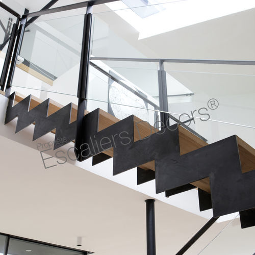 Straight staircase - ELLE DT127 ESCA'DROIT®  - ESCALIERS DECORS - wooden step / steel frame / home