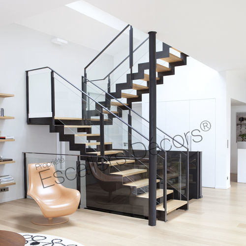 Steel railing - DT127  - ESCALIERS DECORS - glass panel / indoor / for stair