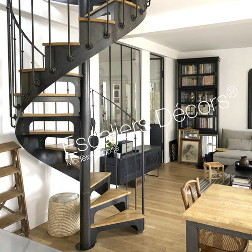 Spiral staircase - Bistrot DH132 - ESCALIERS DECORS - wooden step / metal step / metal frame