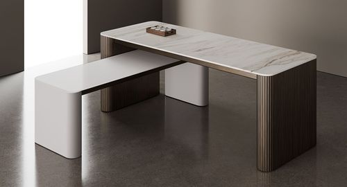 Modern table - ASTORIA - Halcon - wood veneer / stone / wooden base