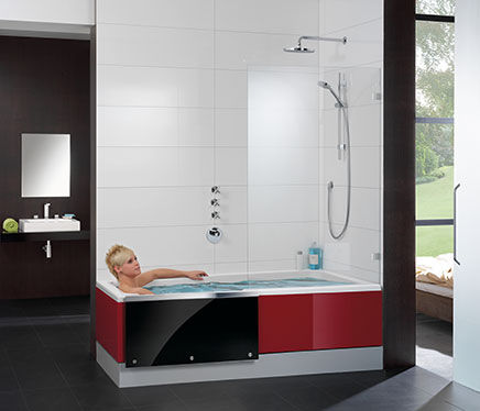 Rectangular bathtub-shower combination - EASY-IN - Repabad - built-in / acrylic