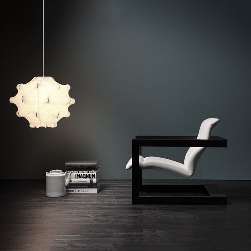 Minimalist design armchair - Palco - Mussi Italy - leather / mahogany / steel