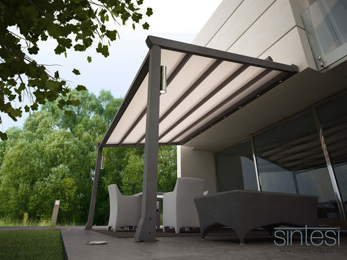 Wall-mounted pergola - SINTESI - FRAMA ACTION - aluminum / PVC fabric ...