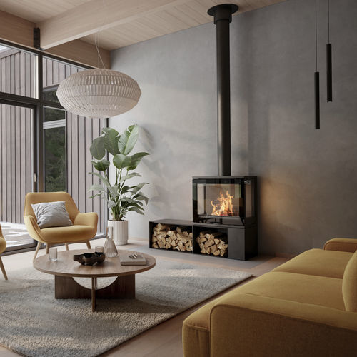 Wood heating stove - 600 ART - Attika Feuer AG - 5 kW...10 kW / free-standing / 3-sided