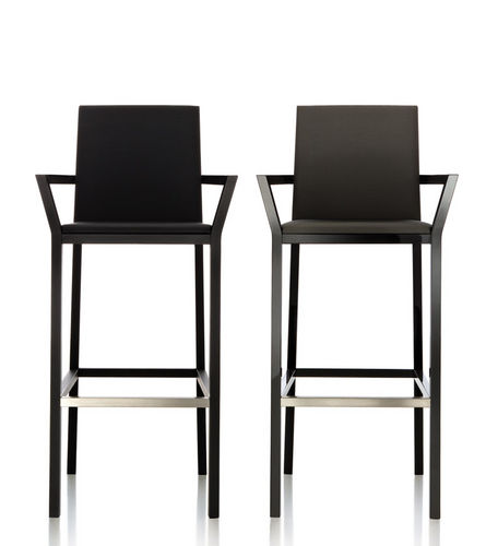 Contemporary bar chair - BASICWOOD - Fornasarig - fabric / leather / beech base