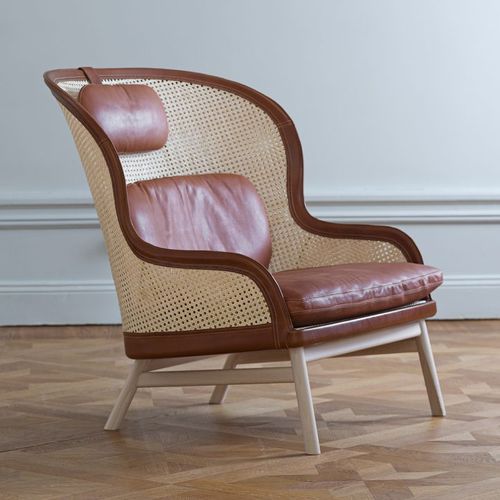 Contemporary armchair - DANDY - GARSNAS - leather / fabric / beech