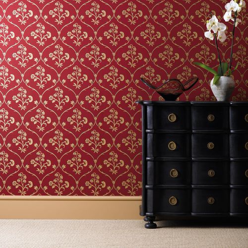 Traditional wallpaper - CRANFORD - The Little Greene - floral pattern / metallic look / gray