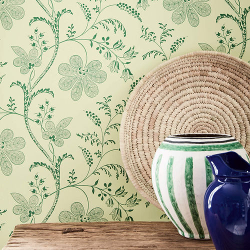 Traditional wallpaper - BEDFORD SQUARE - The Little Greene - floral / fabric look / blue