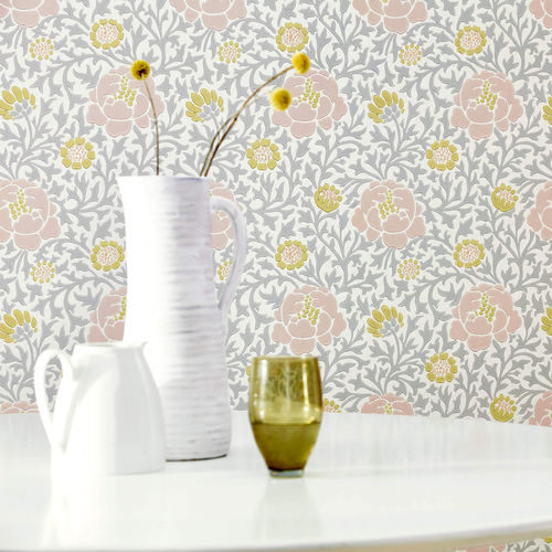 Traditional wallpaper - LANSDOWNE WALK - The Little Greene - floral / metallic look / blue