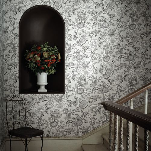 Traditional wallpaper - SACKVILLE STREET - The Little Greene - floral / fabric look / blue
