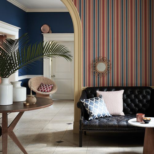 Original wallpaper - COLONIAL - The Little Greene - striped / fabric look / blue