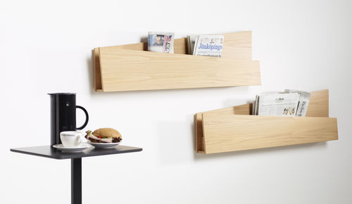 Wall-mounted brochures rack - COLLAR - KARL ANDERSSON - oak / commercial