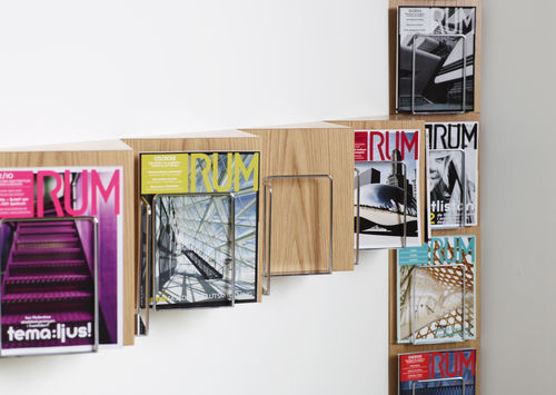 Wall-mounted brochures rack - WAWE - KARL ANDERSSON - oak / commercial