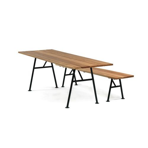 Contemporary public bench - Alnön - NOLA INDUSTRIER - powder-coated steel / mahogany / teak