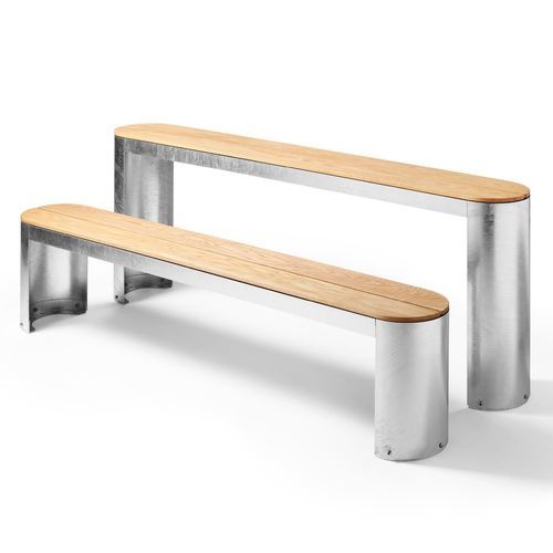 Contemporary table and bench set - Urban Play - NOLA INDUSTRIER - oak / galvanised steel / powder-coated steel
