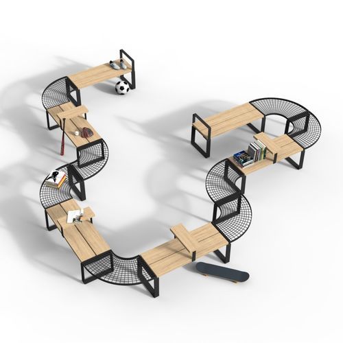 Modular public bench - Central - NOLA INDUSTRIER - contemporary / oak / powder-coated steel
