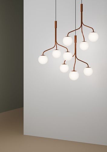 Glass chandelier - Curve Cluster Single - ZERO - acrylic / opal / textile