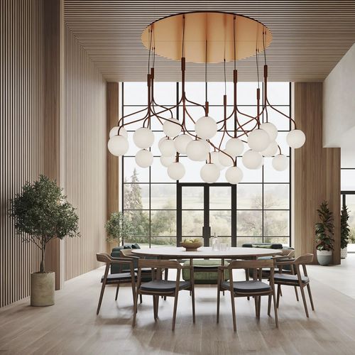 Modern chandelier - CURVE CLUSTER GLASS - ZERO - painted metal / opal / glass